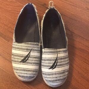 Nautica blue striped loafers. Toms style shoes.